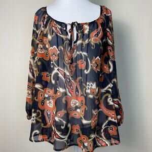 Charter Club Navy Paisley Sheer Blouse Size L